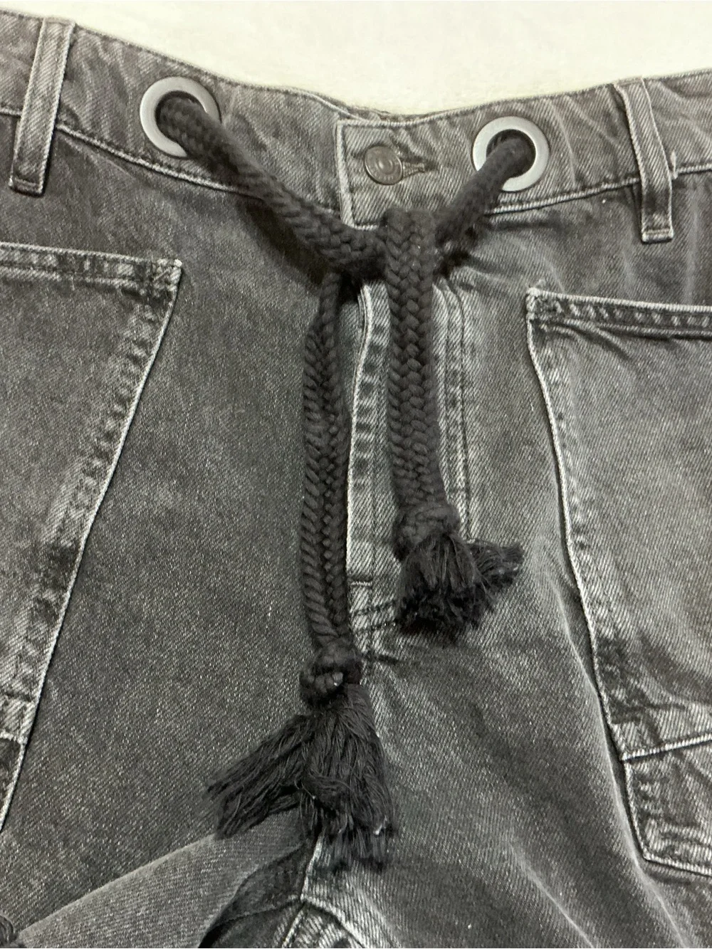We The Free Moxie Denim Shorts Rope Belt Night Hawk Black Size 28 OB2201488